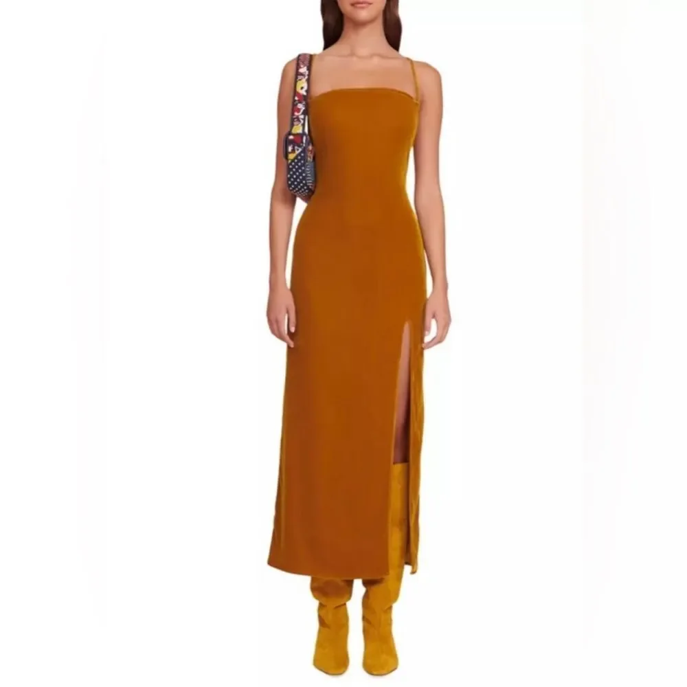 staud brown and yellow dress Staud Bellamy Dress